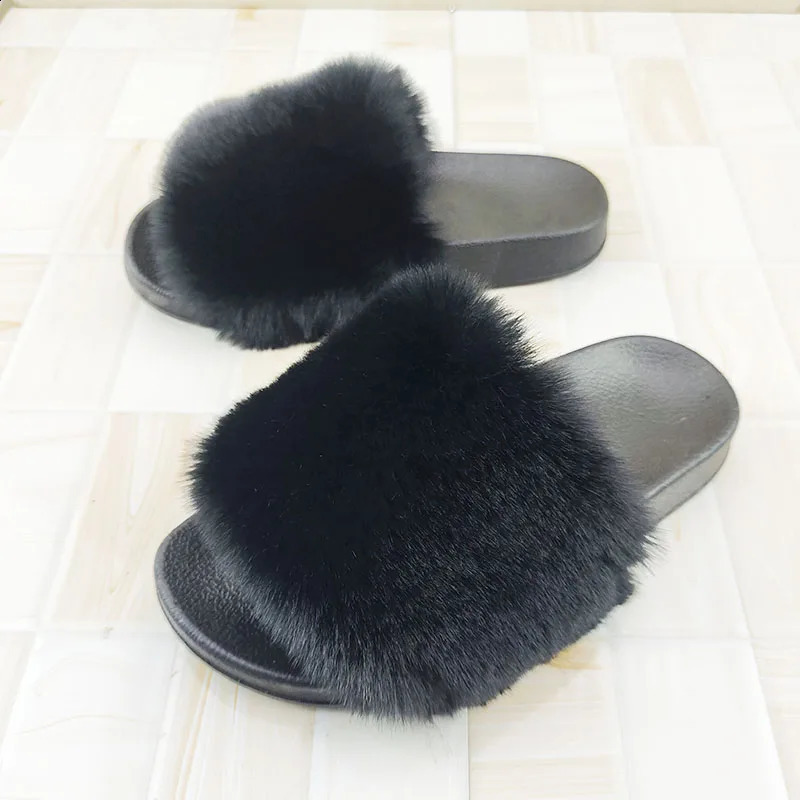 Slippers Women'S Fur Slippers Soft Fluffy Plush Platform Flat Furry Imitation Rabbit Hair Winter Warm Female Casual Flops Slides 231219