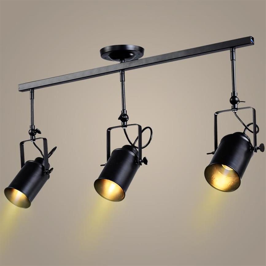 Loft Vintage LED Track Lights Wrought Iron Ceiling Lamps Clothing Bar Spotlight Industrial American Style Rod Spot Lighting306b