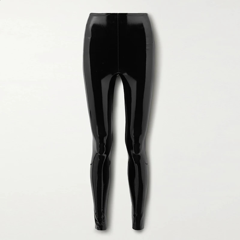 Calças femininas capris preto magro fetiche látex pvc leggings pu pantent calça de couro comando mulheres slim cintura alta sexy bodycon calças personalizadas 231218