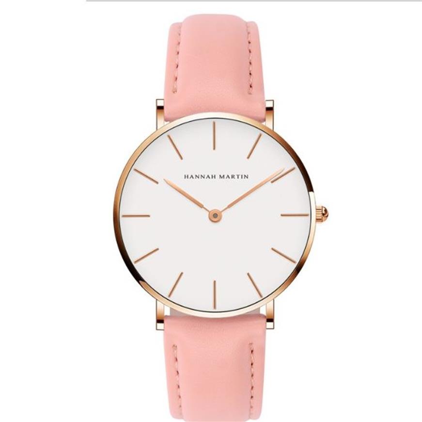 36mm einfache Frauen Uhren genaue Quarz -Damen bequeme Lederband oder Nylonband zwei Hände Armbanduhren220g