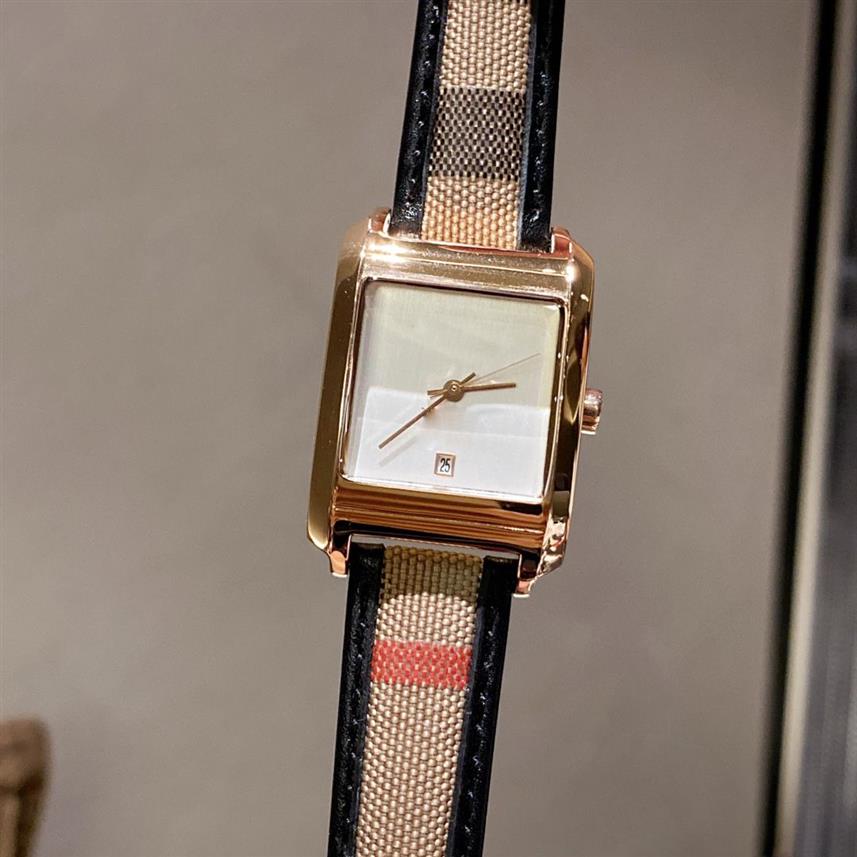 Relógio de designer de moda feminina movimento de quartzo xadrez pulseira de couro de vaca 316l relógios de aço refinado249p