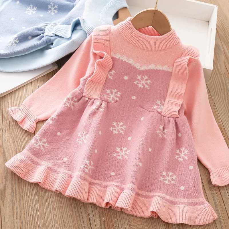 Flickans klänningar Ny prinsessa stickad klänning 2021 Autumn Girl Dress Children Winter Long Sleeve Christmas Party Dresses Kids Girls Clothes 1 Years