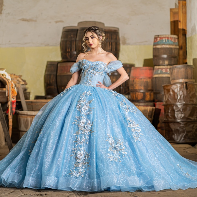 Luxury Beading Sky Blue Quinceanera Dresses Lace Applique With Cape Off The Shoulder Sweet 16 Dress vestido de 15 anos Prom Gowns