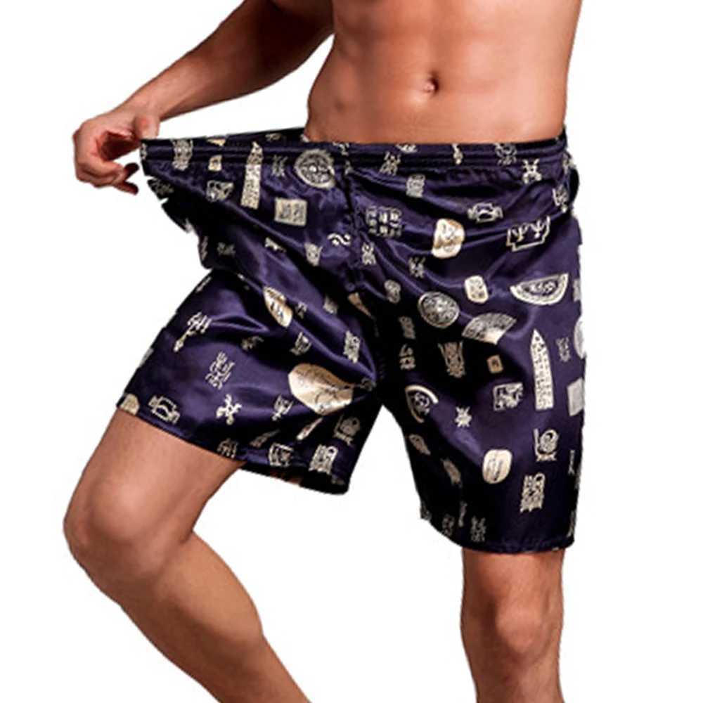 Mutande Pigiama Pigiami da notte Pantaloncini Intimo in raso di seta Pantaloni da notte da uomo Pigiama stampato Pigiami da notte Pantaloni Emulazione SetaL1218