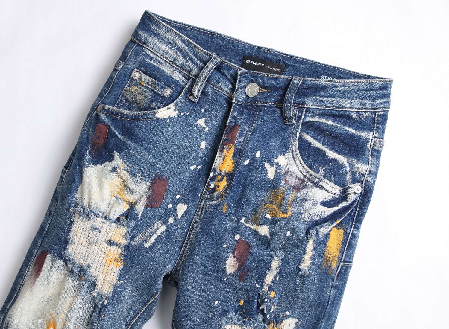 Paarse jeans Designer herenjeans Heren retro patchwork uitlopende broek Wild gestapelde gescheurde lange broek Recht Y2K Baggy gewassen vervaagd voor mannen 3583