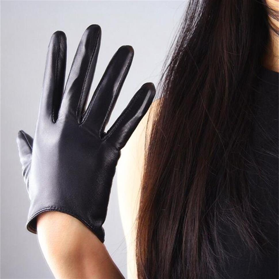 Gants en peau de mouton de conception courte pour femmes gants en cuir véritable mince écran tactile gant de moto noir R630 201104267r