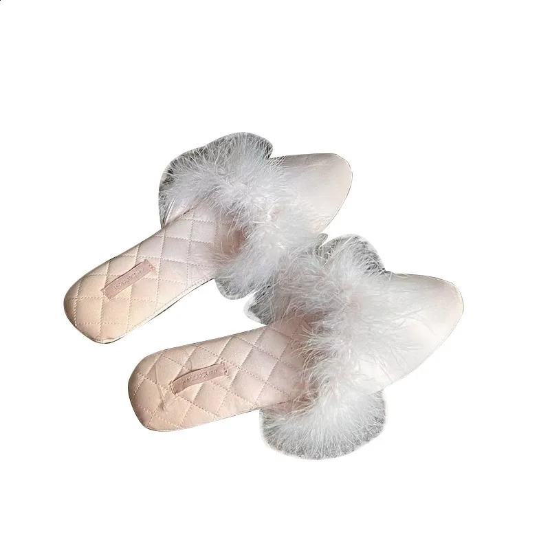 and Slippers European American Women s Indoor Home Anti skid Rabbit Hair Satin kid