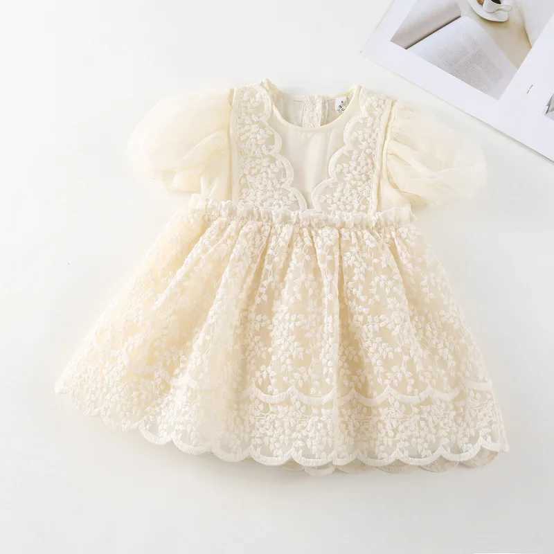 Robes de fille enfants Beige brodé robe en tulle filles dentelle princesse bébé robe de bal robes à bulles enfants fête d'anniversaire