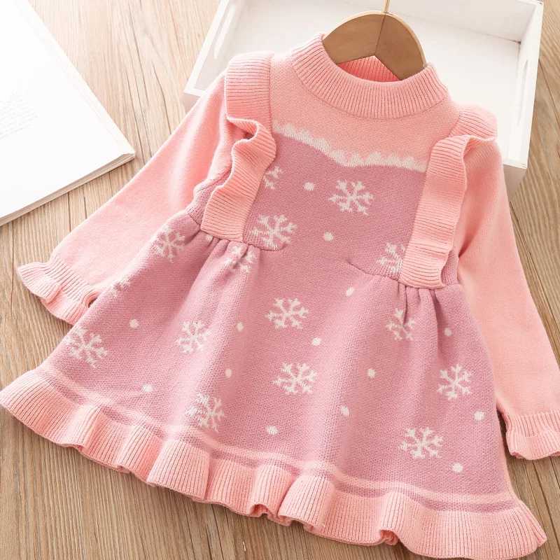 Flickans klänningar Ny prinsessa stickad klänning 2021 Autumn Girl Dress Children Winter Long Sleeve Christmas Party Dresses Kids Girls Clothes 1 Years