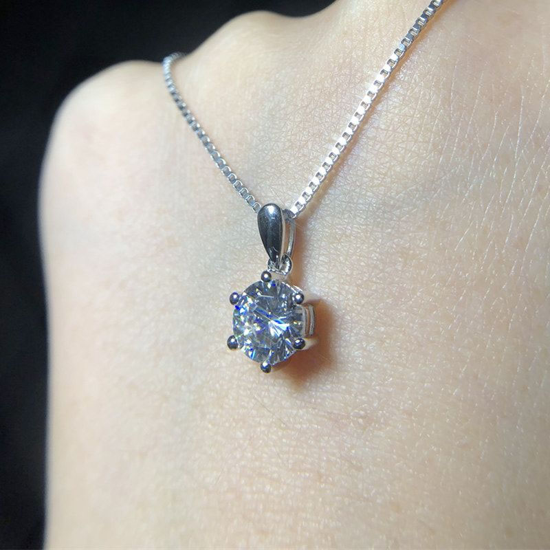 T gg 100% real 925 prata sólida pingente colar redondo luxo 8mm 2.0ct zircônia diamante jóias finas para presente feminino