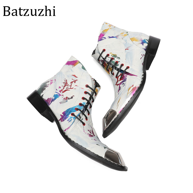 Batzuzhi Luxury Handmade Men's Boots Fashion Lace-up Zip Color Leather Ankle Boots for Men Party, Wedding Shoes Male, Big Size 38-46