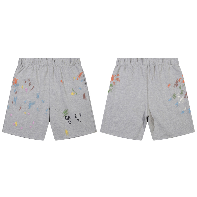 GaLLL new hand-painted splash-ink to do old basic letter slogan printed shorts pure cotton casual pants American High street quarter pants Black light gray S~XL