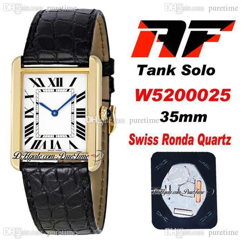 AF Solo W520025 Schweizer Ronda Quarz Unisex Mens Womens Watch 18k Gelbgold weißes Zifferblatt Schwarz Roma Blue Handle Leder Super Edition290e