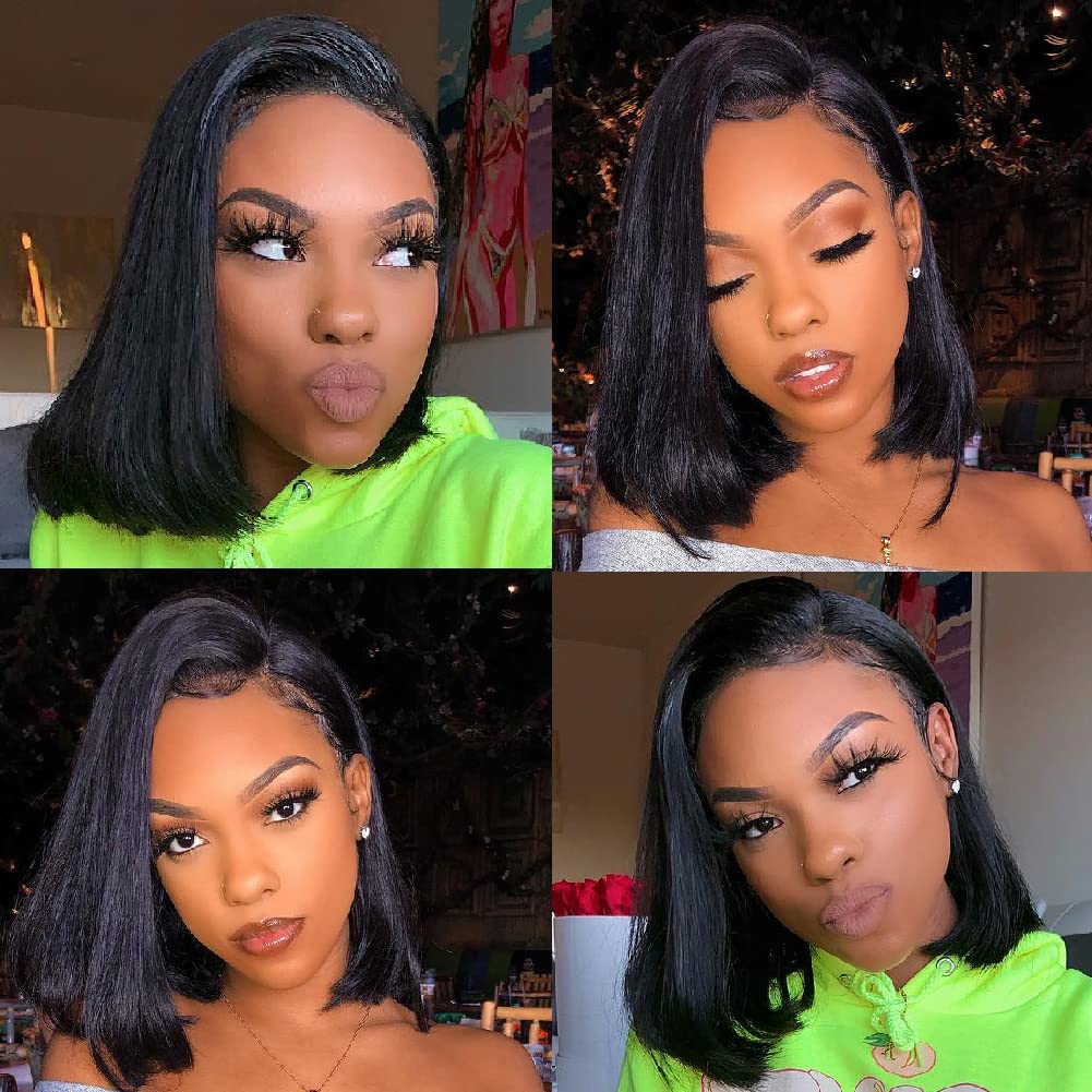 12 Inch HD Lace Bob Wig Human Hair 13X4 Lace Front Wigs peruvian Hair Wig for Black Women Lace Frontal Bob Wigs 180% Density Pre Plucked