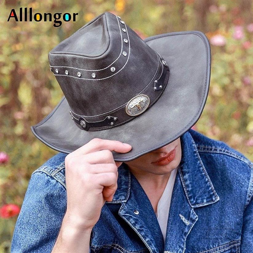 Hoge Kwaliteit Klassiekers Kristal Retro Lederen Cappello Cowboyhoed Mannen Vrouwen Zonnehoed Homme Chapeau Western Vintage Cap 220813gx297r