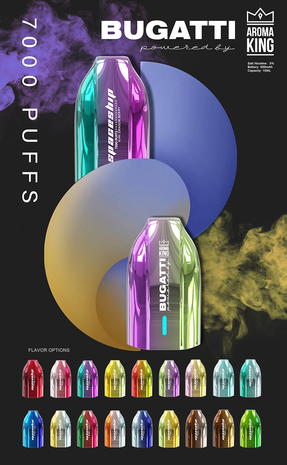 Verklig tillverkare Aroma King Bugatti 7000 Puff Vape Disponible Electronic Cigarette Big Puffs Disponible Wholesale I Vape Pen 15000/18000/12000 Vaper Vapor