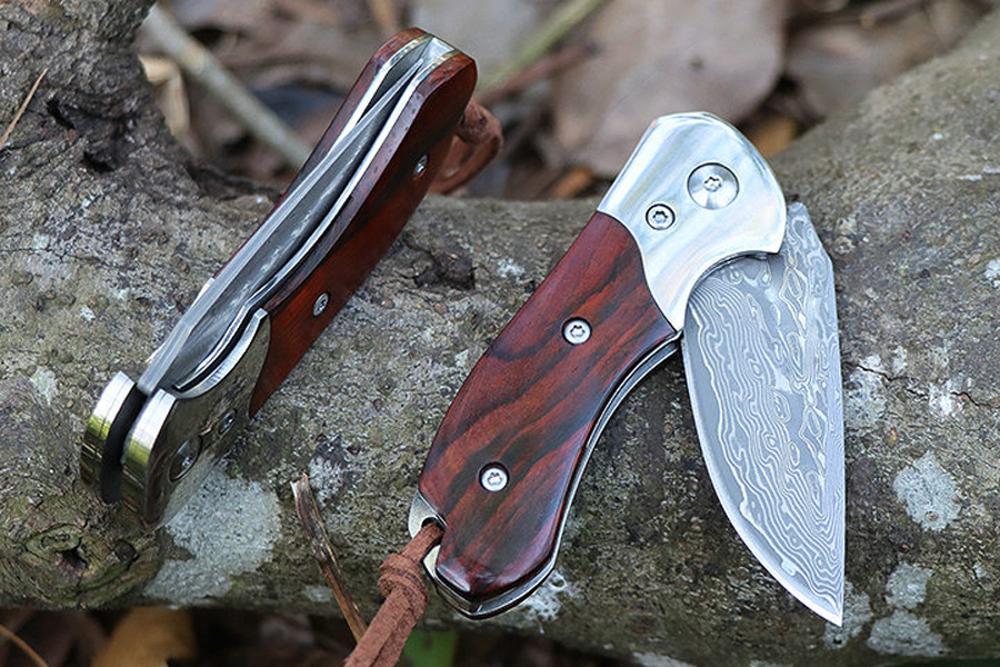 High Quality Flipper Folding Knife VG10 Damascus Steel Blade CNC Finish Rosewood with Steel Sheet Handle Ball Bearing Fast Open EDC Pocket Knives