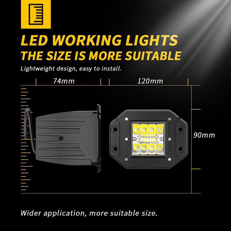 Lampe de travail à 16 LED 48W, étanche, éclairage de travail pour camion, voiture, ATV, SUV, ATV, UAZ, Moto
