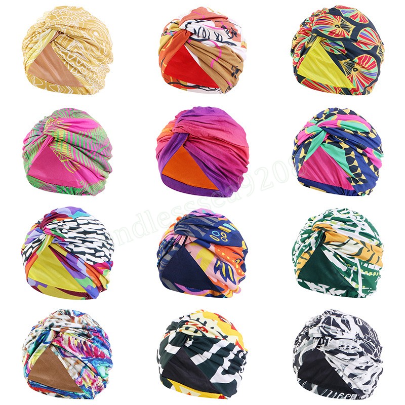 Nouvelles femmes musulmanes Satin doublé croix à volants Turban Hijab Bonnet chapeaux écharpe Bonnet élastique torsion casquette chimio casquettes bandeau