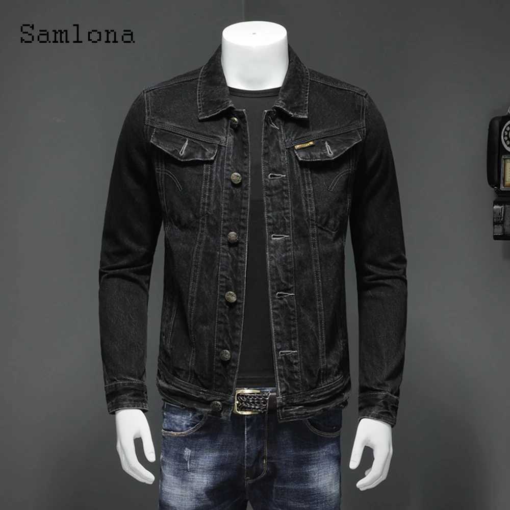 Men's Jackets Samlona 2022 Spring New Mens Denim Jackets European Style Fashion Slim Jean Denim Jacket Homme Patchwork Coats Sexy Men ClothingL231026