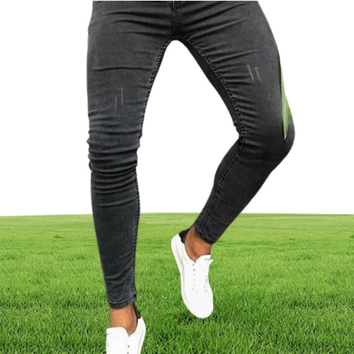 Jeans Men Black Moto Skinny Stretch Ripped Denim Pencil Pants Streetwear s Pure Color Elastic 2204083247140