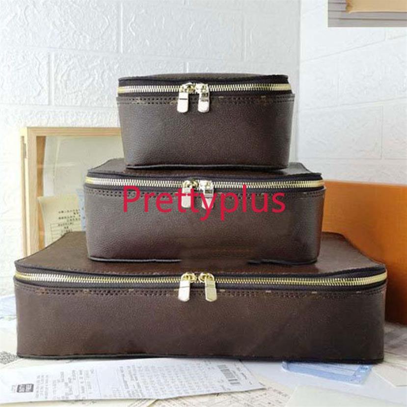 Fashion M43690 Make -up braune Blumenstorage Leder Travel Juwely Boxs Neue Set Designer Reisen Aufbewahrungsgepäck Fashion Trunk Box294e