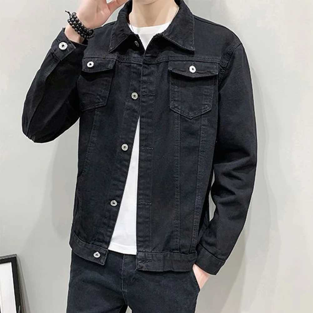 Men's Jackets Mens Denim Long Sleeved Lapel Button Jacket Vintage Classic Work Wear Western Jean Coat Top Slim Fitting Men's Cardigan JacketL231026