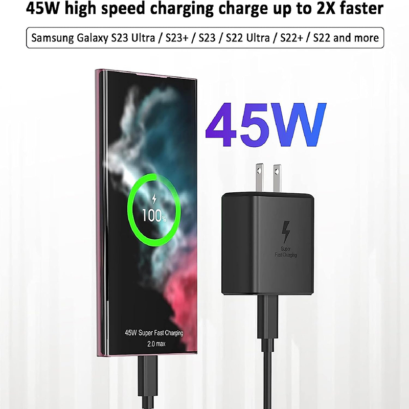 45W Super Fast Charger Kit for Samsung Galaxy S23 Note 20 Ultra Quick Charger Block EP-TA845 PD Adapter مع حزمة البيع بالتجزئة Izeso