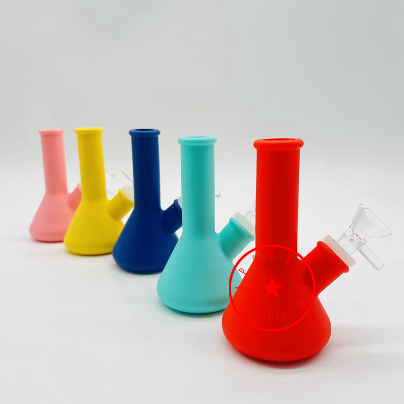 Latest Colorful Silicone Beaker Baby Bottle Smoking Bong Pipes Kit Portable Innovative Travel Glass Bubbler Filter Tobacco Handle Bowl Waterpipe Holder DHL
