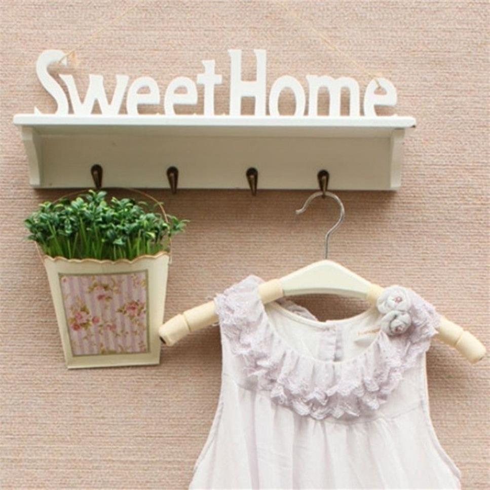 Sweet Home Words 4 Hooks Shelves Hat Key Holders Storage Shelf Hanging Hooks Wall Mounted Rack Home Storage Holder Y200429269s