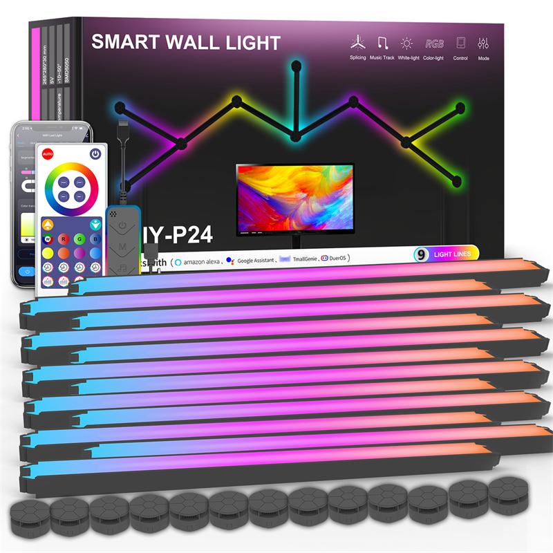 WiFi LED Smart Wall Lamp RGB Light Bar Modular Diy Atmosphere Night Light App Musik Rhythm TV Backlight Bedroom Game Room Decoration