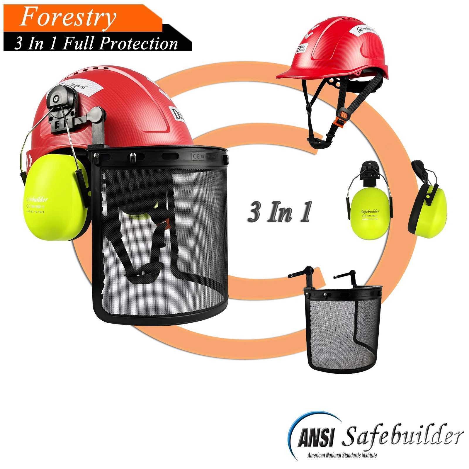 Klättring hjälmar ce skogsbrukssäkerhetshjälm med visir ansikte mesh sköld motorsåg arbete abs Hard Hat Ansi Industrial Work Cap Head Protection Europe Europe