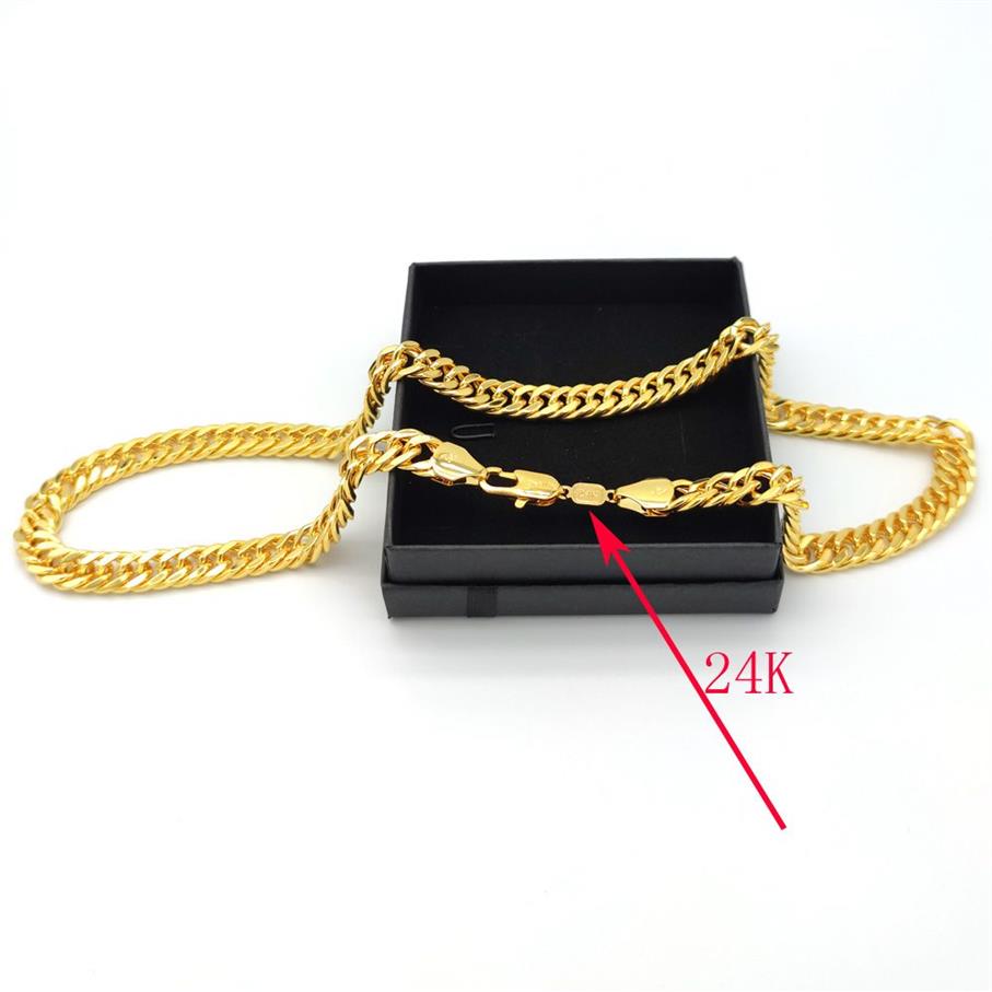 Thai Baht Solid Gold GF Naszyjnik ciężki 88 gramów Biżuteria o grubość 4 mm wysokość XP kubańska łańcuch 24 K Stamp Link2599