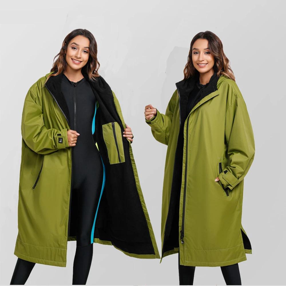 Indossare un accappatoio impermeabile il cambio del surf Cappotto da esterno Giacca in lana d'agnello Mantello con cappuccio Fodera piscina da surf da spiaggia Giacca a vento impermeabile unisex