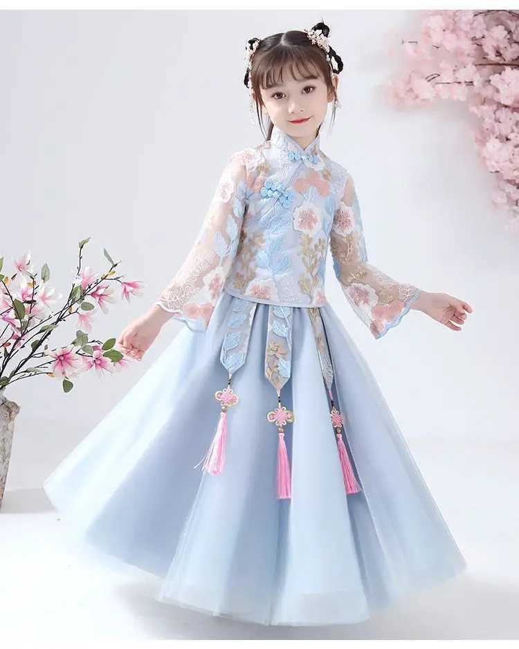 Girl's Dresses Summer New Girls' Hanfu Dress Chinoiserie Children's Tang Fashion Princess Dress Baby Ancient Two Piece and Korean Chil