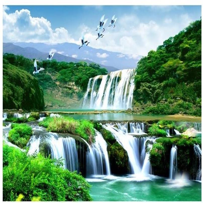 Chinesische Landschaft Wand Wasserfall Wandbild 3D Tapete 3D Tapeten für TV Hintergrund2054