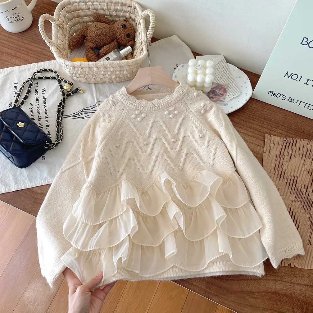 Pullover Girls Sweater Autumn Winter Children Sticked Spets Sweatshirts For Baby 1 till 7 Years Woolen Tops Clothes Kids Pullover Sweaterl231215