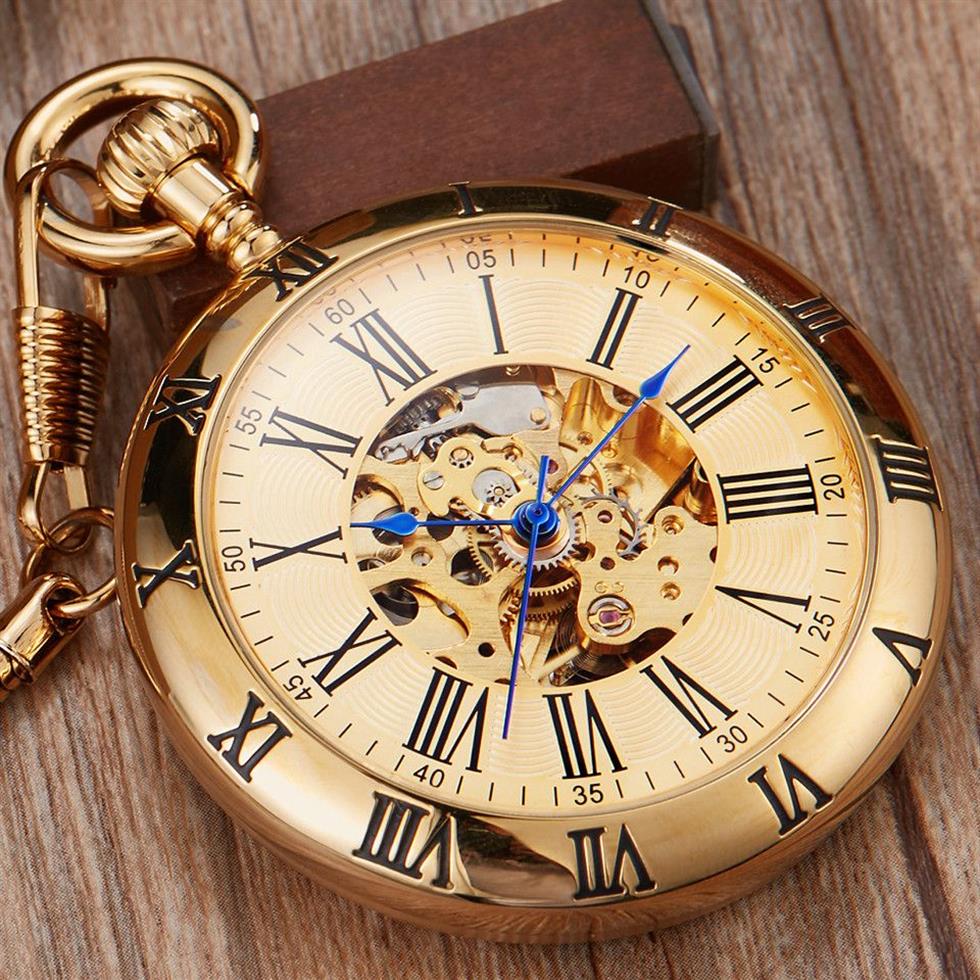 Retro Silver Gold Automatic Mechanical Pocket Watch Men Women Luxury Copper Watches Skeleton Steampunk FOB Watch Chain Pendants CX2584