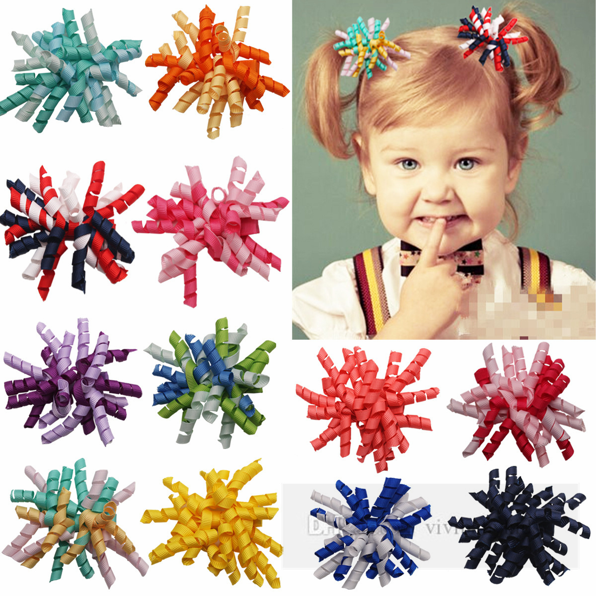 Children rainbow curled tassel hairbands girls elastic ring princess headdress kids birthday party hair accessories Z6185