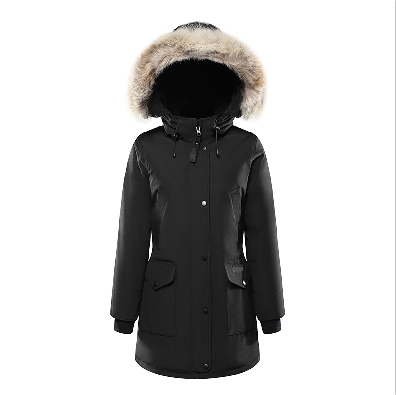 Großhandel Damen Winter Frauen lange Down -Jacken Puffer Outdoor Außenbekleidung Kapuzefell nach unten Jacken