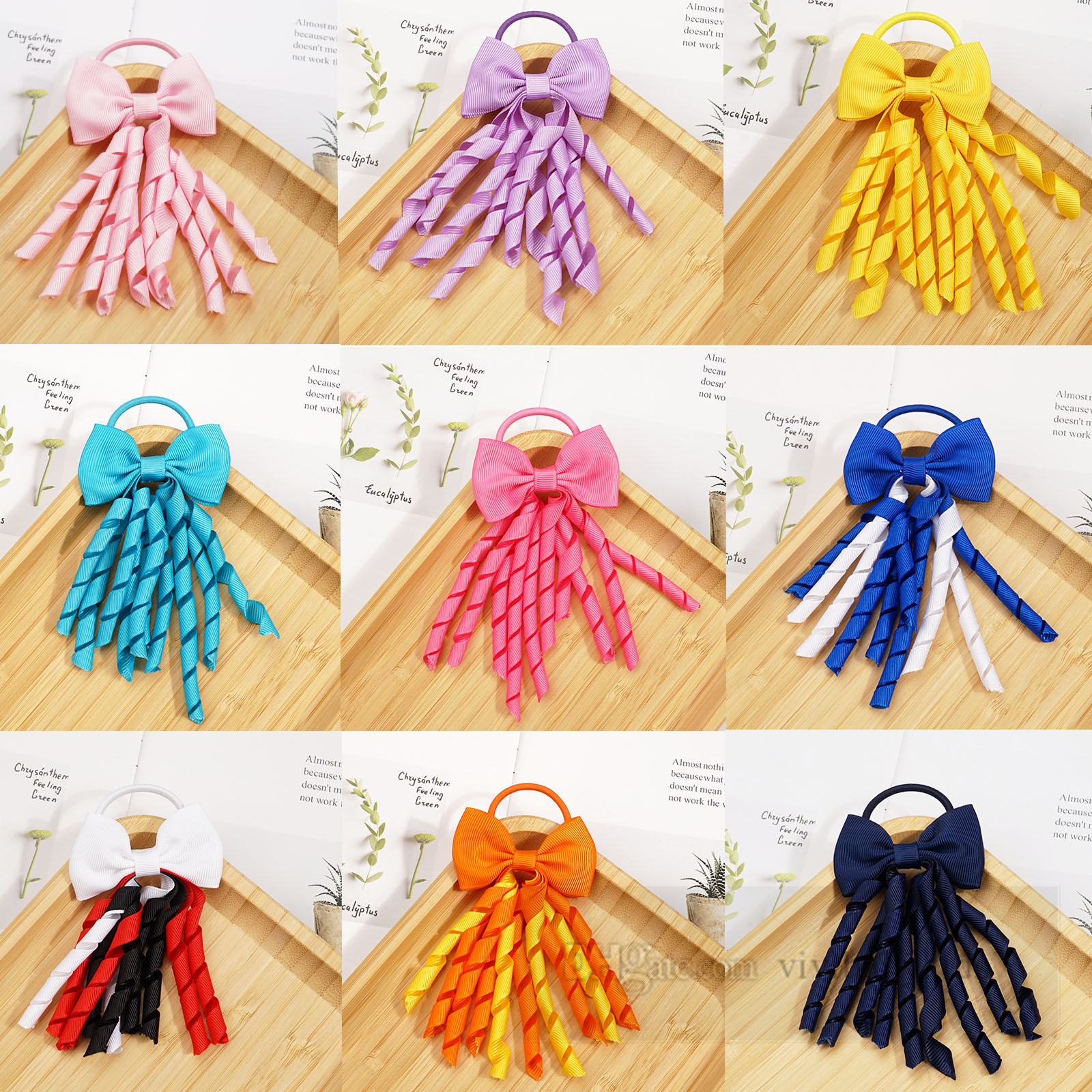 Sweet Girls Bows Curled tassels hairbands children ring elastic ponytail kids Rubber band cheerleading team hair accessories Z6182