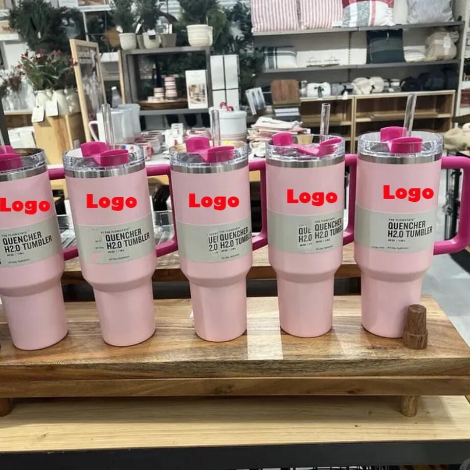 PINK Parade 40oz Quencher H2.0 Mokken Bekers Camping Reizen Autobeker Tumblers Bekers met siliconen handvat Valentijnsdag Cadeau Met 1:1 Hetzelfde logo DHL Verzending GG1221