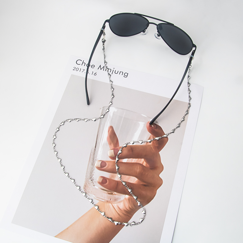 Stainless Steel Trendy Simple Personality Fashion Heart Pattern Metal Sunglasses Eyewear Neck Chain