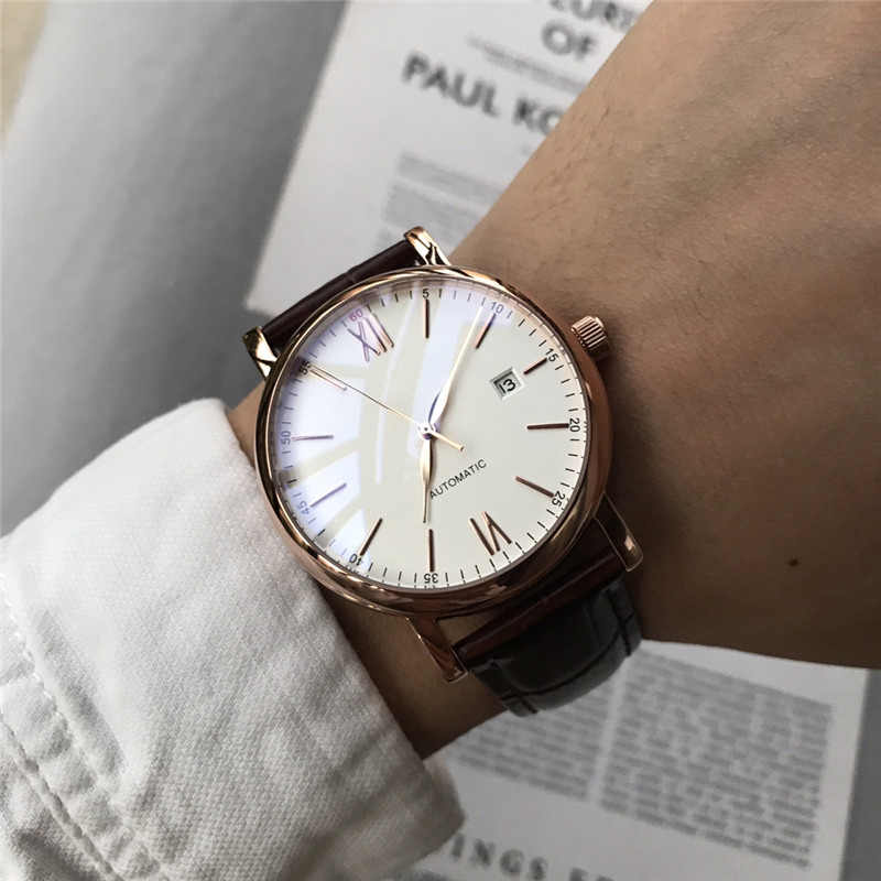 Moda completa marca relógios de pulso aaa alta qualidade masculino 40mm caso aço inoxidável pulseira couro automático relógio mecânico luxo ic22