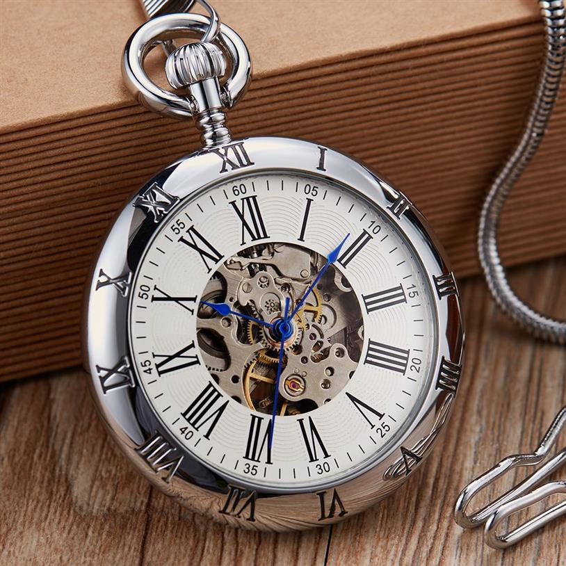 Retro zilvergoud automatisch mechanisch pocket horloge mannen vrouwen luxe koper horloges skelet steampunk fob horlogeketen hangers cx2584