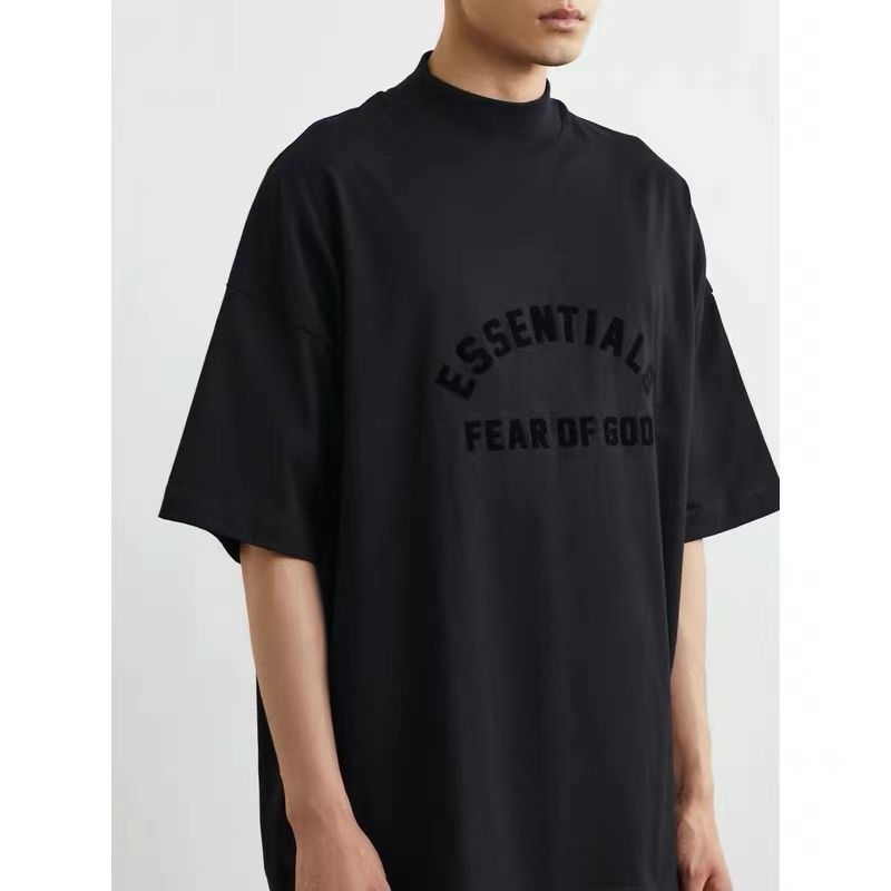 FOG ESSENTIALS dubbele draad 23SS nieuwe korte mouwen zwarte siliconen letter heren en dames puur katoenen T-shirt met halve mouwen