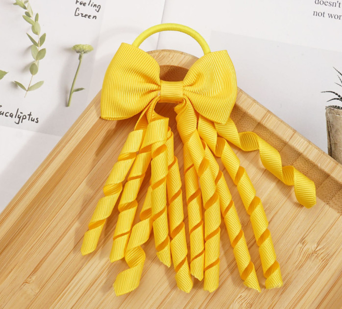 Sweet Girls Bows Curled tassels hairbands children ring elastic ponytail kids Rubber band cheerleading team hair accessories Z6182