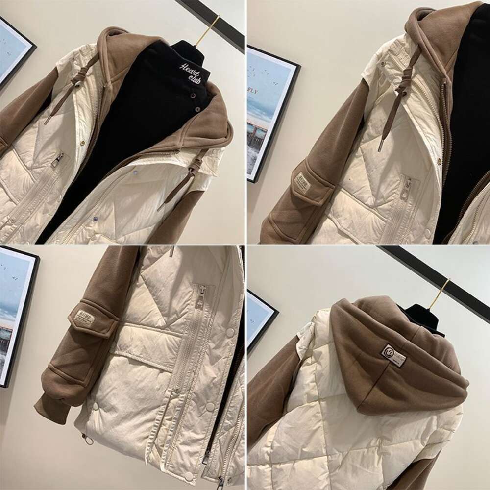 Isabel marant European Hoodie, Hooded, Fake Two-piece Down Cotton Jacket, Women's 2023 Winter New Fashionable Patchwork, Thickened Warm Jacket