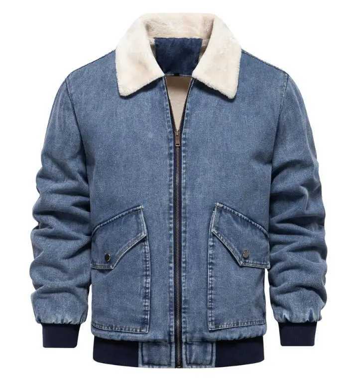 Men's Jackets Men's Fleece Denim Jacket For Autumn Winter Eur Size High-quality Washed Jean CoatL231026