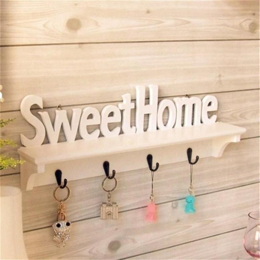 Sweet Home Words 4 Hooks Shelves Hat Key Holders Storage Shelf Hanging Hooks Wall Mounted Rack Home Storage Holder Y200429269s